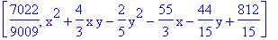 [7022/9009, x^2+4/3*x*y-2/5*y^2-55/3*x-44/15*y+812/15]